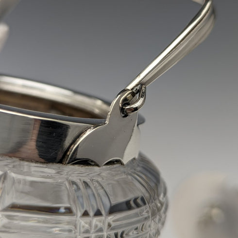 英國古董切割玻璃果醬罐銀盤蓋帶勺子